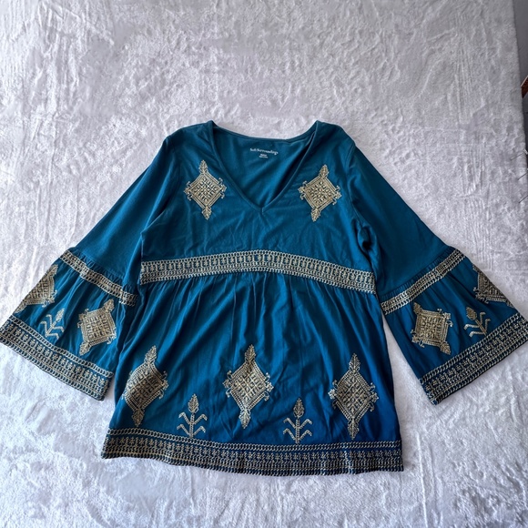 Soft Surrounding Relax Top Turquoise Gold Embroidered Entertaining - Picture 8 of 11